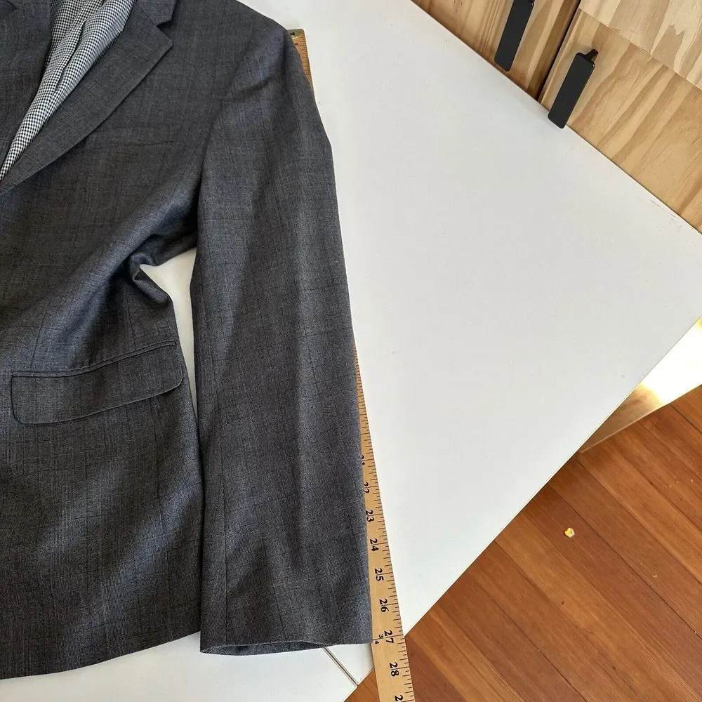 Banana‎ Republic Wool Modern Slim Fit Plaid Blazer 44L Long Suit Gray